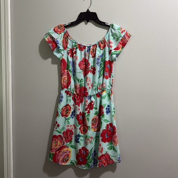 Everly Blue Floral Print Summer Dress Ruffle Sleeves - Picture 1 of 6